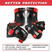 QUANFENG QF Kids Knee Pads and Elbow Pads with Wrist Guards 3 in 1 Protective Gear Set for Children Outdoor Activities, Black + Red