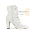 thumbnail image 3 of BLISSFUL STEP Glitter Pointed Toe Block Heel Ankle Boots for Women White 8, 3 of 6