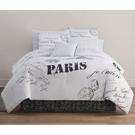 King Paris Eiffel Tower Black White Postcard Reversible King Comforter Set J 8 Piece Bed In A Bag