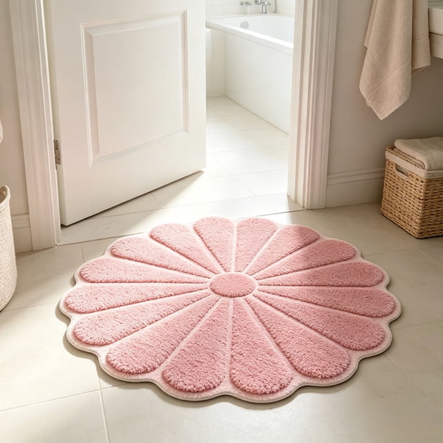 Flower Patterns Bathroom Floor Mat Flower Shape Soft Absorbent Antiskid Bath Rug Decorative Waterproof Comfortable Home