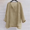 thumbnail image 5 of ManxiVoo Breathable Cotton Linen Shirt for Women 3 4 Sleeve V Neck Casual Blouse Relaxed Fit Beach Yoga Everyday Comfortable Top S Size Khaki, 5 of 9