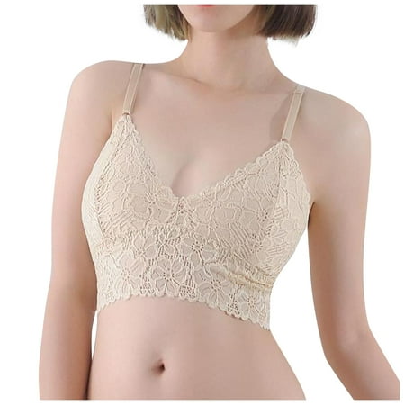 

EHTMSAK Lace Women s Padded Bra Comfort Bandeau V Neck Soft Bra Complexion M