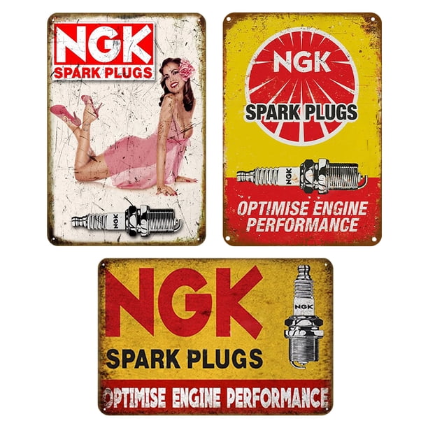 3 Uds NGK Bujía Placa Metal Vintage Pintura Hierro Rectangular 20x30cm
