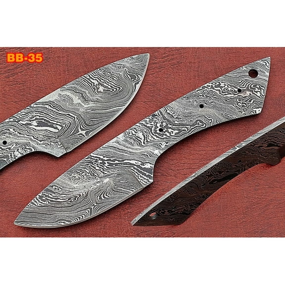 7.75" drop point Damascus steel blank blade pocket knife with 3.5" cutting edge