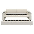 thumbnail image 5 of Twin Size Upholstery Daybed with Storage Arms & USB Charging, Trundle Bed & Adjustable Support Slats for Bedroom, Living Room, Guest Space - Beige, 5 of 8