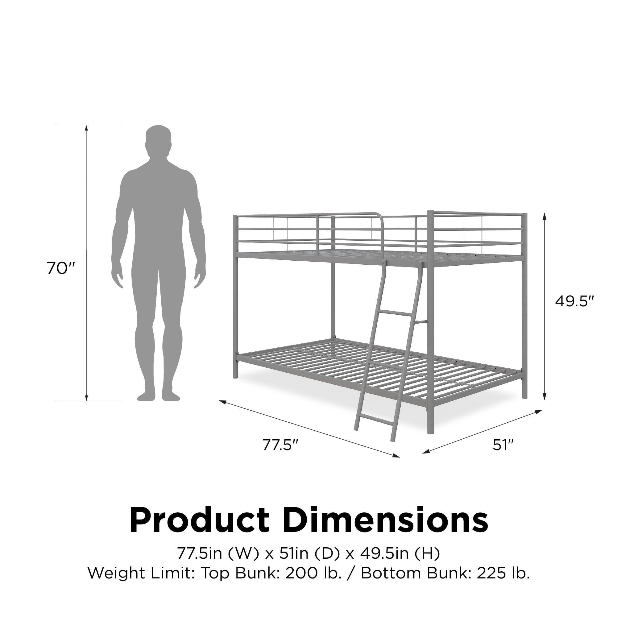 Mainstays Small Spaces Twin-over-Twin Low Profile Junior Bunk Bed, Silver