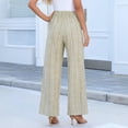 thumbnail image 4 of BOMYJESK Linen Pants for Women Striped Wide Leg Palazzo Pants 2026 High Elastic Waisted Lounge Pajama Pants Trendy Beach Travel Vacation Lightweight Trousers with Pockets Khaki S, 4 of 5