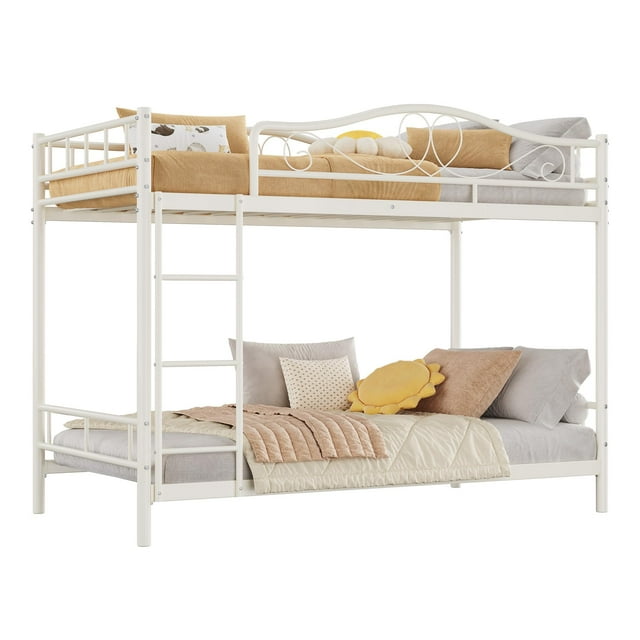 EDTara Twin Over Twin Bunk Bed with Ladder & Full Safety Guardrail, Heavy-Duty Metal Frame, 400 lb Capacity, Noise-Free, No Box Spring Needed, Easy Assembly