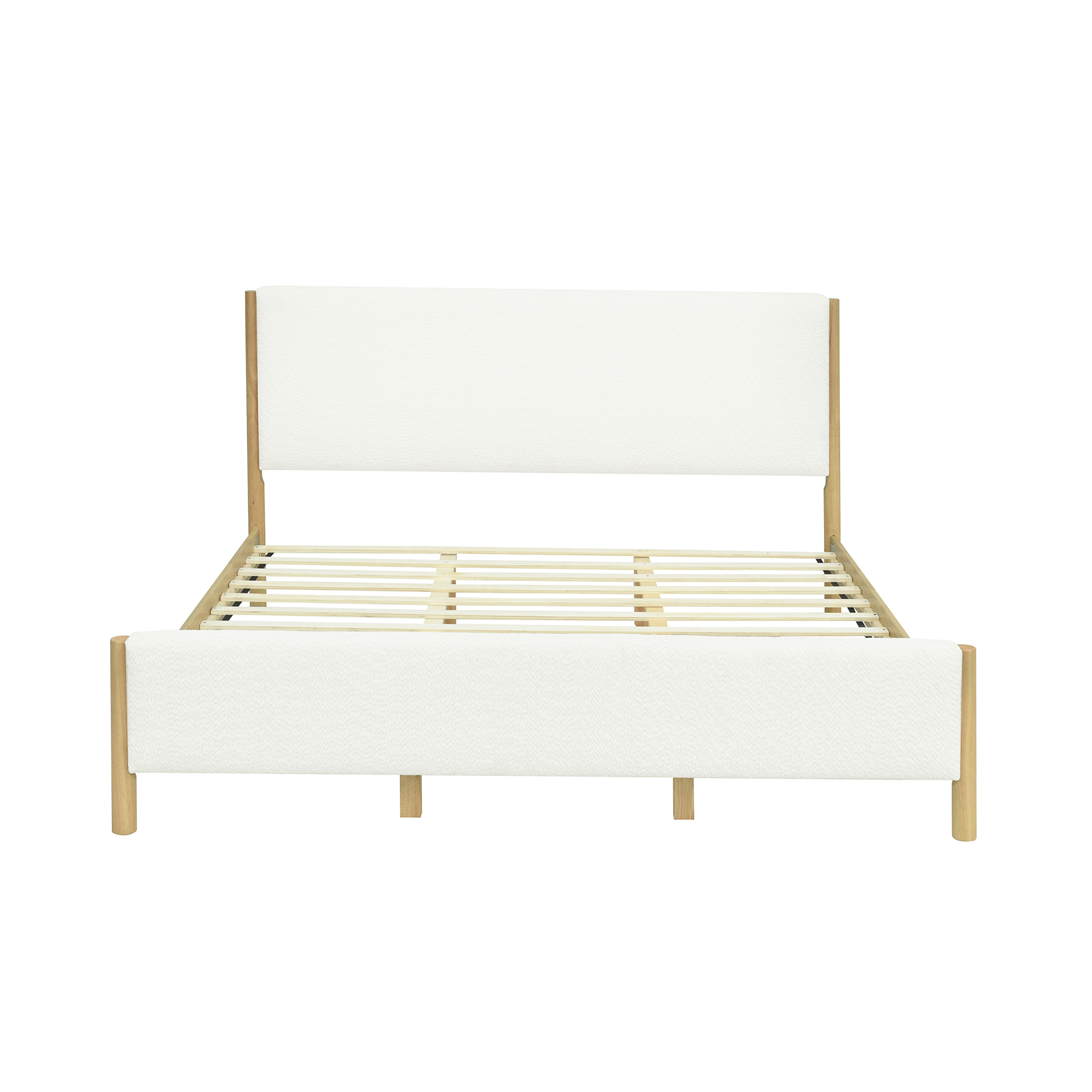 JERFIT Modern King Size Upholstered Platform Bed Frame with Boucle Fabric and Wood Legs, No Box Spring Needed, White