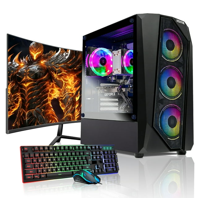 AQVIN AQ30 High-Performance Gaming PC - Intel Core i7 Processor - 32GB RAM DDR4 - 1TB SSD Storage - 24-inch gaming Monitor- RTX 3060 12GB - Windows 11 Pro - Customize RGB Fan Lighting Effect