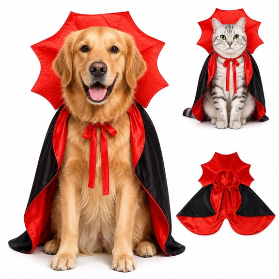 BWFZHDH Dog Halloween Costume, Red and Black Vampire Cape Cloak for Small to Large Dogs and Cats