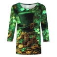 thumbnail image 4 of T-Shirt à Col Rond Imprimé de la Saint-Patrick pour Femmes, Manches Trois Quarts 3/4, Coupe Ample, 4 of 5