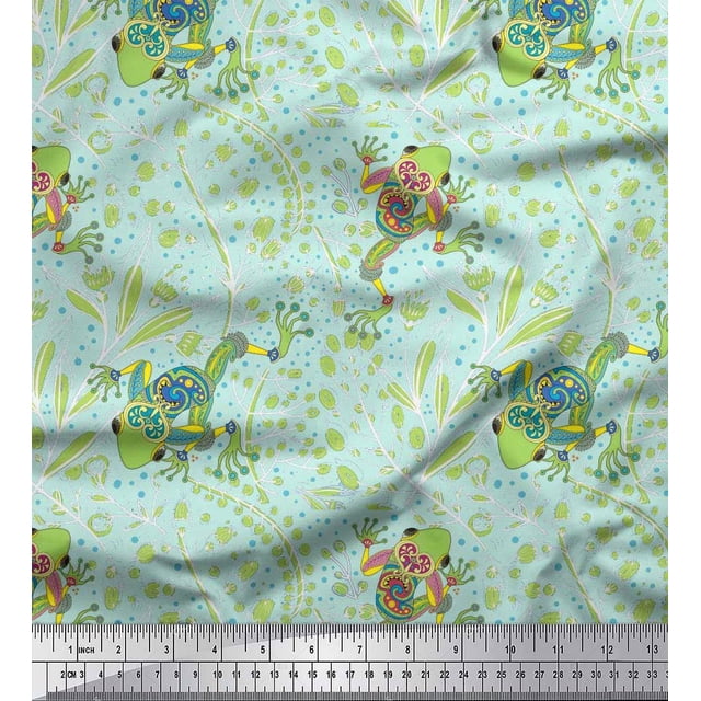 Soimoi Poly Georgette Fabric Dot,Leaves & Lizard Reptile Print Fabric by The Yard 42 Inch Wide