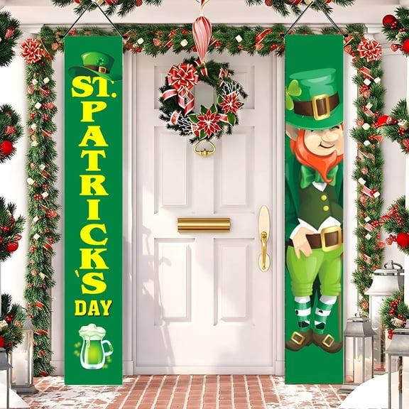 LAMIRO St. Patrick's Day Gnomes Banner Decorations Saint Patty's Day Porch Sign Green Shamrock Welcome Banners Irish Luck Day Outdoor Indoor Backdrop for Party Home Classroom Decor Supplies