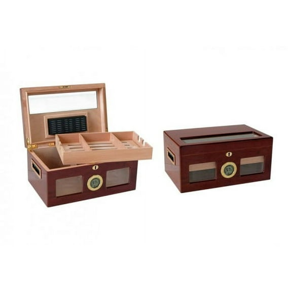Valencia Desktop Cigar Humidor w/ Digital Hygrometer - High Gloss Golden Cherry Finish - Capacity: 120