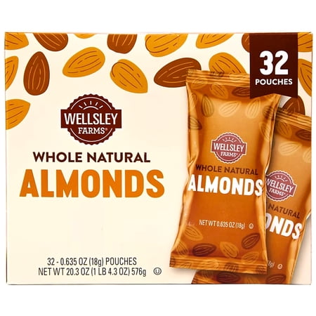 Wellsley Farms 100 SCH4 Calorie Almond Snack Packs Gluten-Free Kosher Non-GMO 32-Count Convenient Single-Serve Packs. NO Salt.