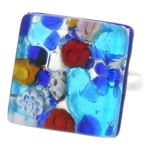 GlassOfVenice Murano Glass Venetian Reflections Ring - Square With Adjustable Band