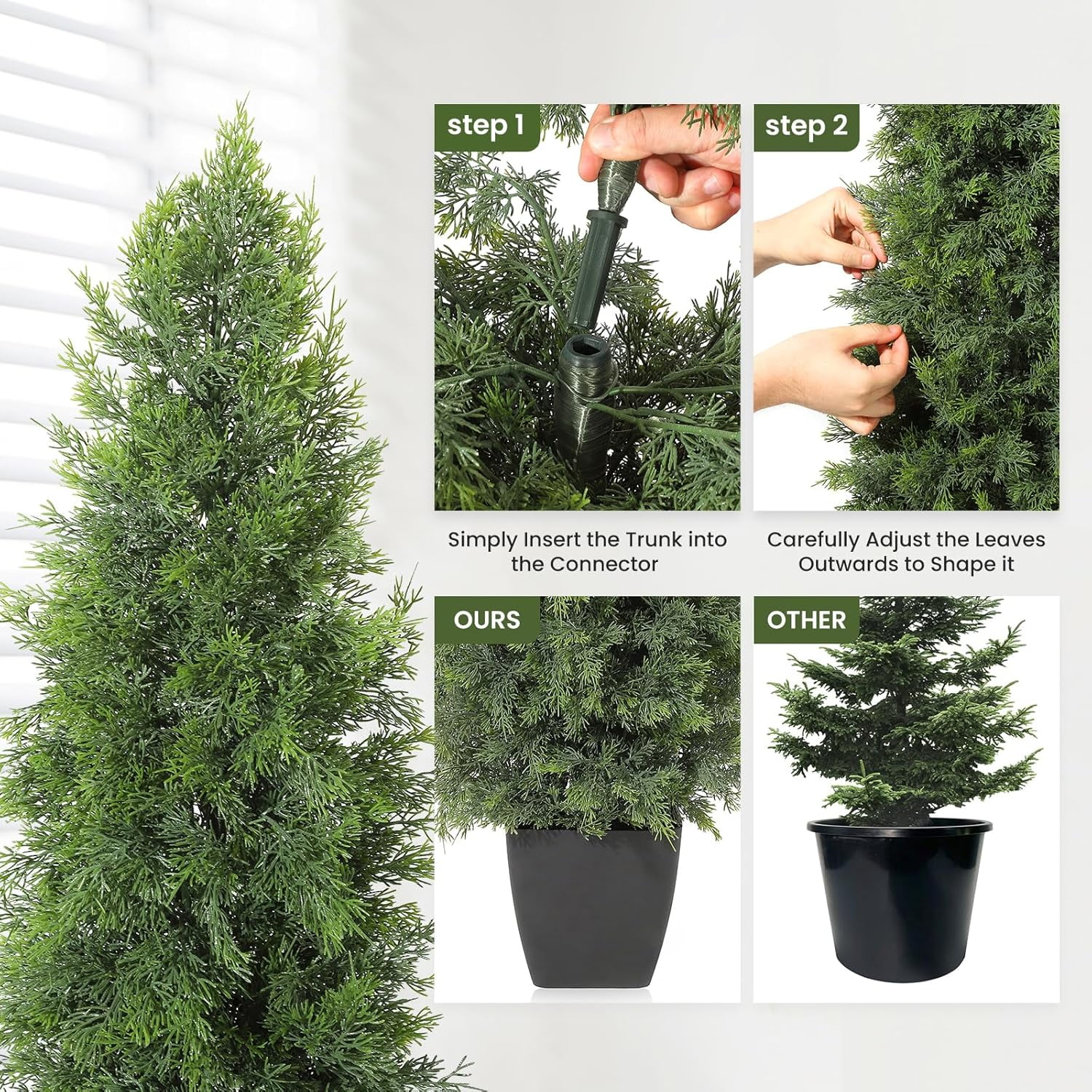 2 Pack Artificial Cedar Topiary Trees, 3ft UV Protection Fake Bushes for Front Door Decor, Maintenance Free Faux Cedar Plants for Home Outdoor & Indoor Decor