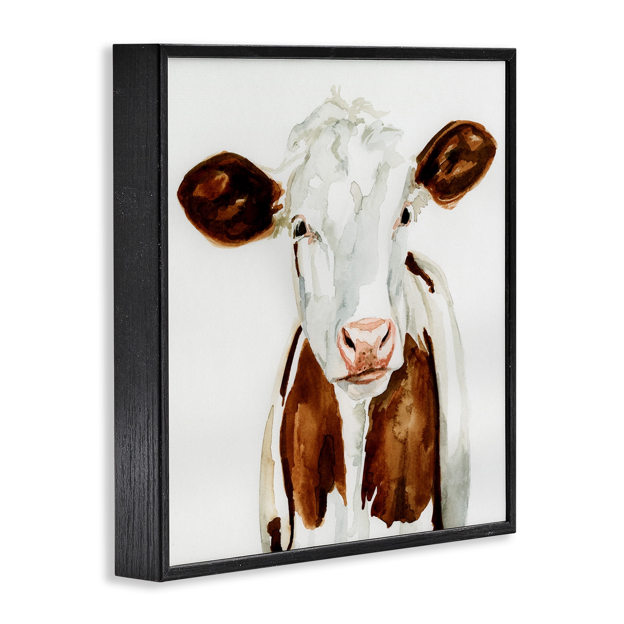 Stupell Industries Farm Cow Neutral Watercolor Animals & Insects Painting Black Framed Art Print Wall Art, 24 x 24