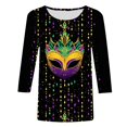 thumbnail image 4 of Jsaierl Womens Mardi Gras Shirts Funny Carnival Themed Mask Print Tees Trendy 3/4 Sleeve T Shirts Blouses Dressy Casual Crewneck Parade Tops, 4 of 5