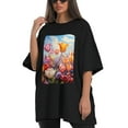 thumbnail image 4 of Plus Size Shirt for Women Black Tops for Women Short Sleeves Shirt for Women Tulip Flowers2 T Shirt Oversized Shirt for Women S, 4 of 5