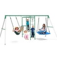 thumbnail image 3 of KloKick Heavy-Duty Metal Swing Set for Backyard, Outdoor Playset with Monkey Bars, Belt Swing, Platform Swing, Climbing Net, Trapeze Bar, for Kids 3-12, 3 of 13