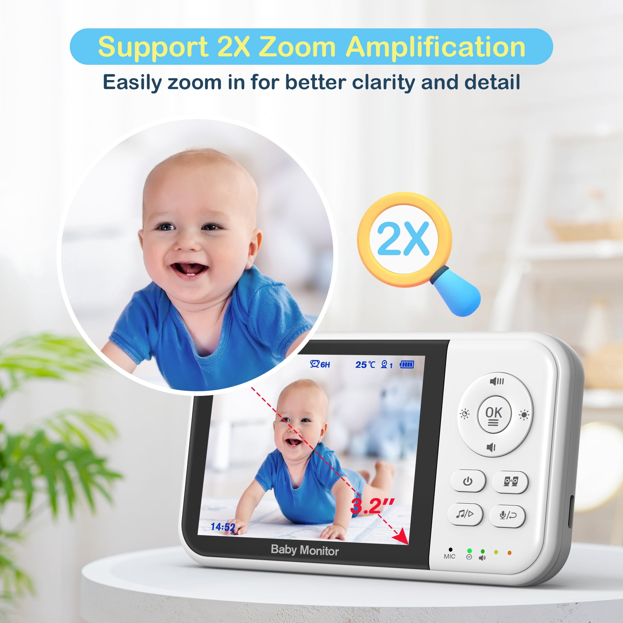 Baby Monitor with Camera and Audio, Video Baby Surveillance System with 3.2” HD Screen, Night Vision, 2 Way Talk, Temperature Sensor, Portable Indoor Home Security Camera with Monitor