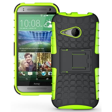 NEW NAKEDCELLPHONE NEON LIME GREEN GRENADE GRIP TPU SKIN HARD CASE COVER STAND FOR HTC ONE MINI-2 PHONE (aka M8 Mini or