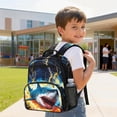 thumbnail image 4 of HUIACONG 13.5 Inch Lightning Shark Print Kids Backpack, Scuff Resistant Lightweight Water Repellent School Bag, Breathable Adjustable Padded Straps Large Capacity Bookbag for Boys Daily Use Travel, 4 of 7