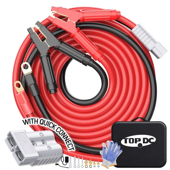 TOPDC 0 Gauge 30FT Heavy Duty Jumper Cables, 1000A Quick Connect Booster Cables for SUVs & Trucks, Red, Includes Carry Bag, Gloves & Goggles