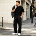 thumbnail image 7 of Hsovts Mens Tall Size Baggy Sweatpants Wide Leg Open Bottom Soft Fleece Material Multiple Solid Colors Leisure Bottoms Black M, 7 of 7