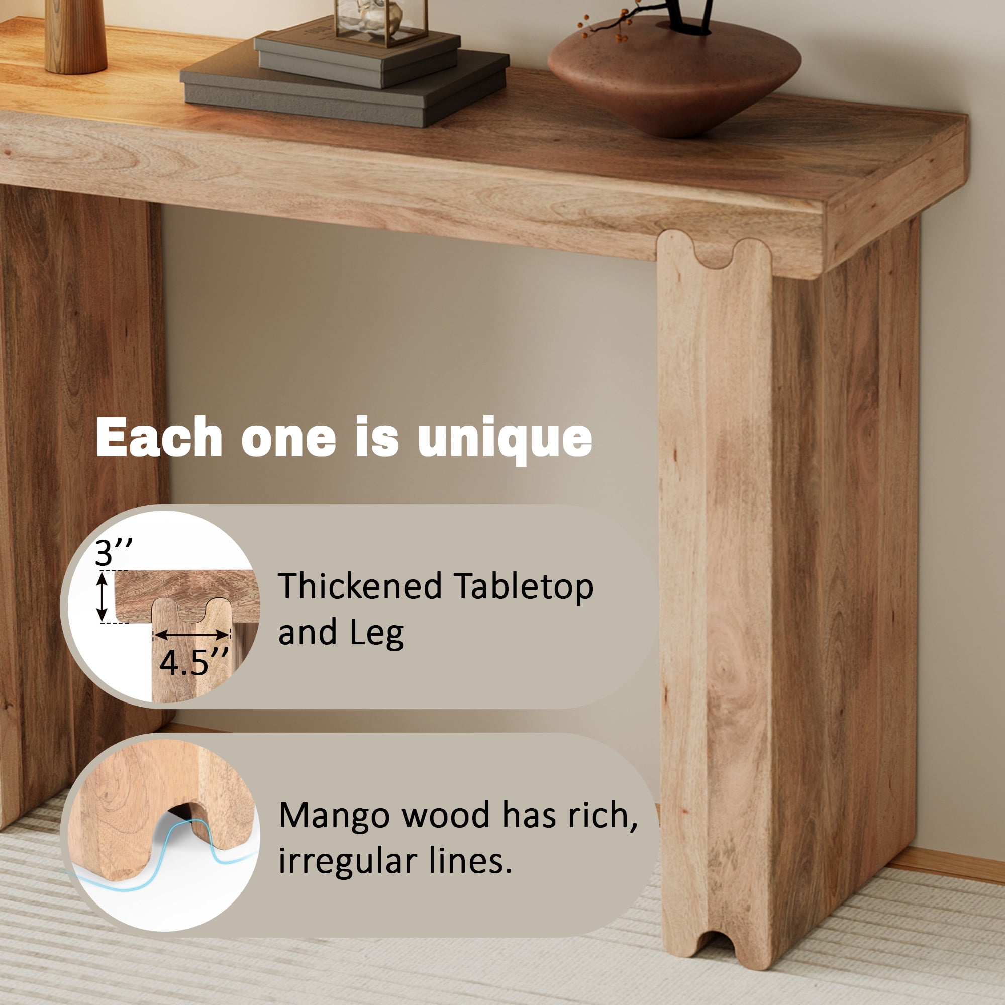 EUROCO 45" Console Table,Farmhouse Wood Entryway Table Sofa Table Behind Couch,Narrow Foyer Tables for Entrance, Hallway, Living Room,Natural