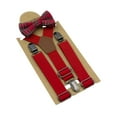 thumbnail image 1 of Conjunto de tirantes y pajarita para niños. Incluye 3 clips metálicos en forma de Y. Tirantes ajustables con elástico para disfraces formales. Rojo, 1 of 10