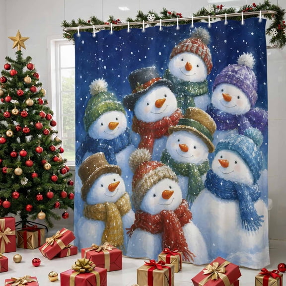 Blue Snowman Christmas Shower Curtains for Bathroom, Xmas Snowman Snowflake Winter Waterproof Fabric Shower Curtain, Decorative Bathroom Curtain for Bathtub, 72"x84", No Hooks Included