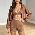 thumbnail image 7 of FchengtaiS Women 3 Piece Tracksuit Sets Long Sleeve Zip Up Cropped Jacket & Sport Bra & Matching Shorts Outfits Casual Athletic Sweatsuits, 7 of 7