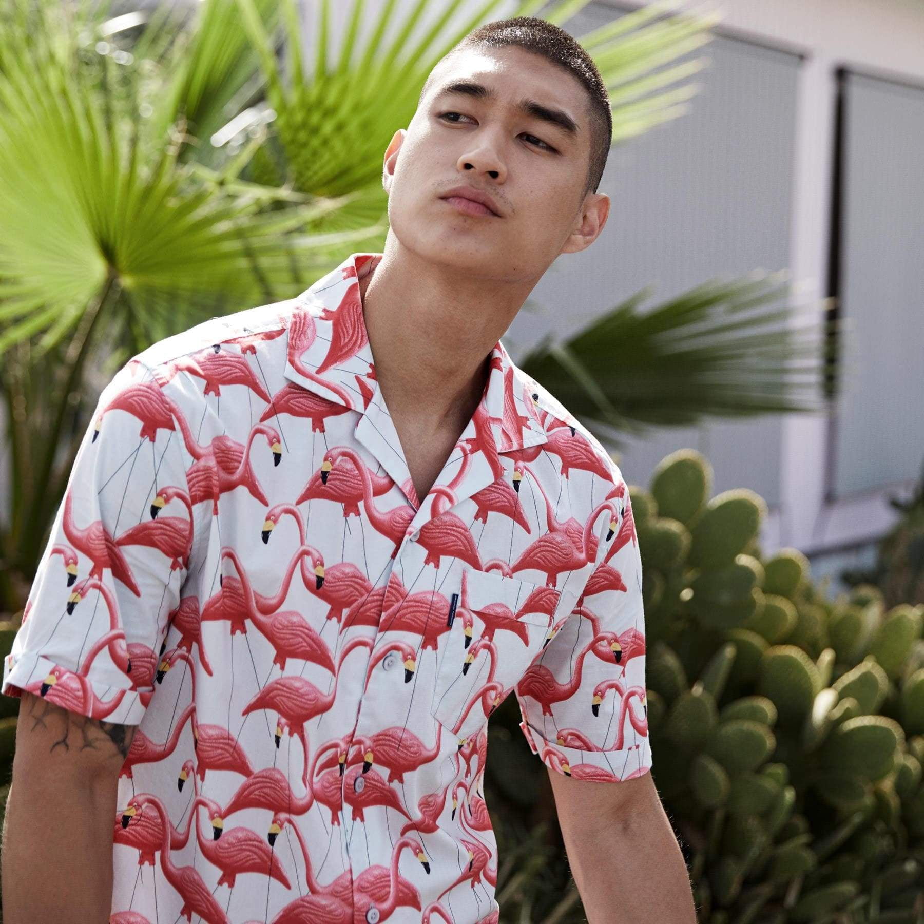BLUE Cotton Flamingo Button-Down Shirt 