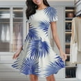 thumbnail image 2 of Blue Tropical Leaf Print Women's Classic Swing Skater Dress Casual Work Party Cocktail Dresses, 2 of 6