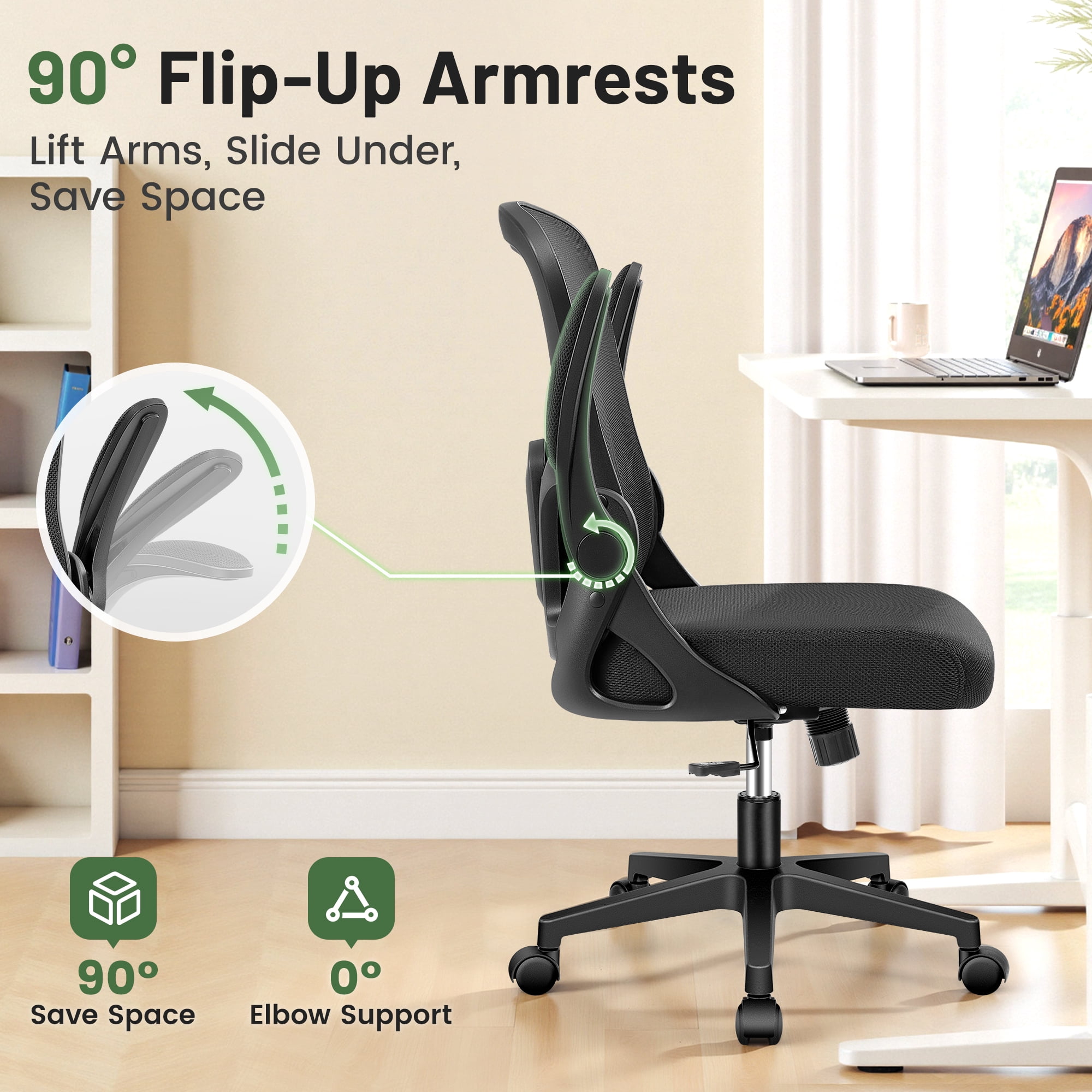 ATHOPE Office Chair, Ergonomic Desk Chairs 300LBS Capacity High Back Mesh Computer Chair with Flip-up Armrests, Comfy Work Chair with Adjustable Lumbar Support for Home Office, Black