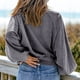 thumbnail image 3 of Sudadera con capucha de manga larga Diseño de solapa Mangas abullonadas Color puro Suelto Top de mujer de moda para viajes en casa Oficina Compras Gris M, 3 of 5