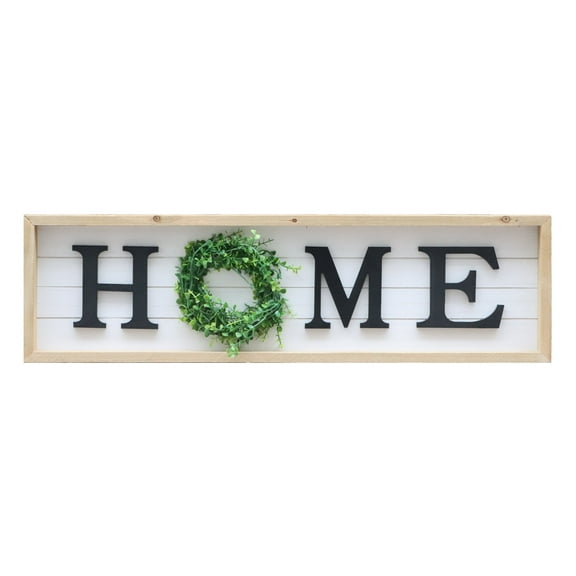 Paris Loft Home Wood Plaque with Green PVC Wreath, Farmhouse Rustic Home Sign, 31.5"W x 1.25"D x 8.75"H