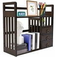 thumbnail image 4 of Bamboo Bookshelf Desktop Organizer Desk Rack Storage Shelves w/3 Drawers Office,Counter Top Bookcase for Office Supplies and Home Decor, 4 of 9