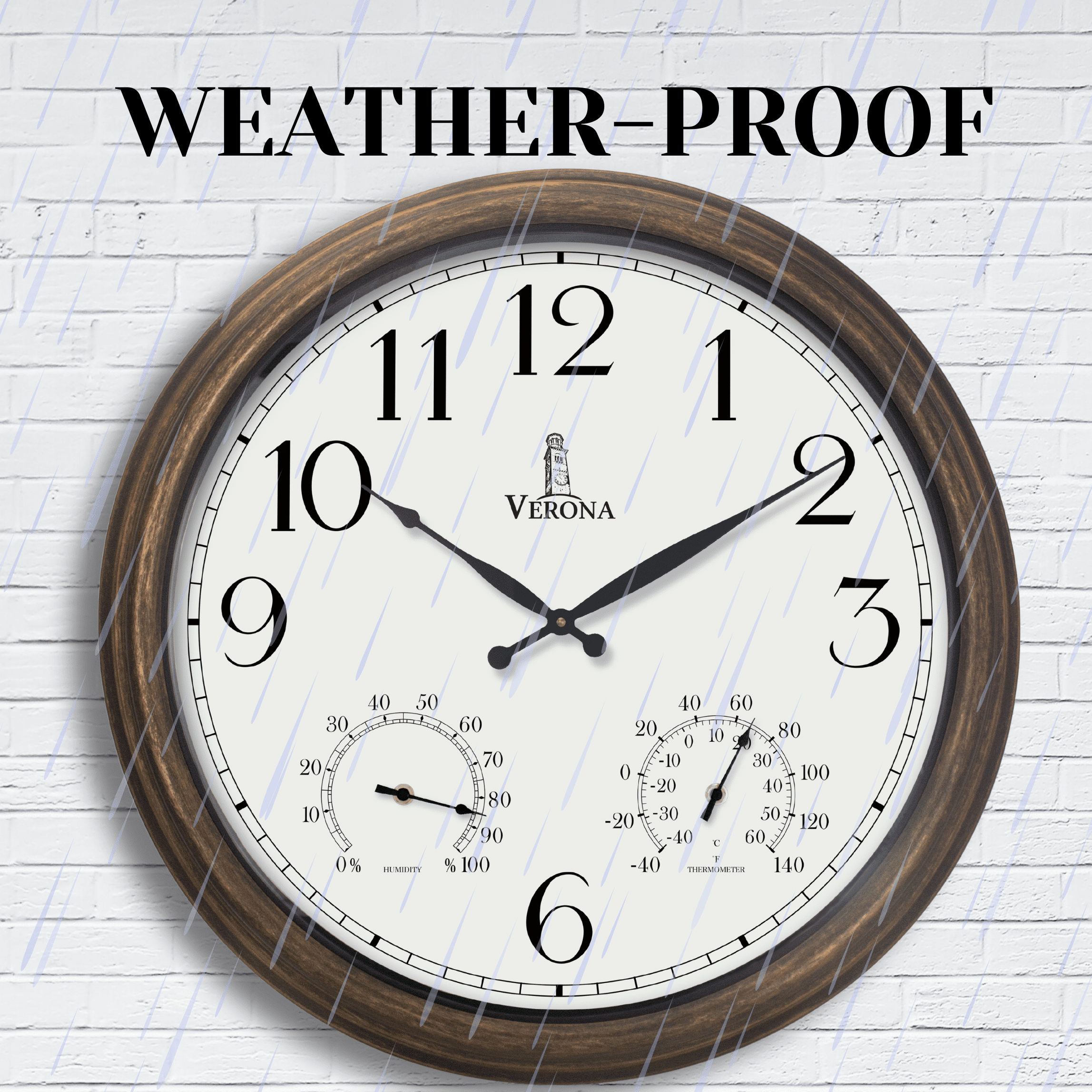Outdoor Clock for Patio Large Waterproof with Thermometer - 24 inch Indoor Outdoor Wall Clock with Temperature and Humidity Combo - Weatherproof, Accurate & Easy to Read for Pool, Garden & Home Decor