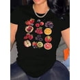 thumbnail image 1 of 1 Pce T-Shirt Décontracté à Col Rond pour Femmes avec Imprimé Géométrique de Fruits, Tissu Extensible en Polyester, Haut à la Mode pour Toutes les Saisons, Fête des Mères, Nouvel An, Festival de Printemps, Saint-Valentin, 1 of 6
