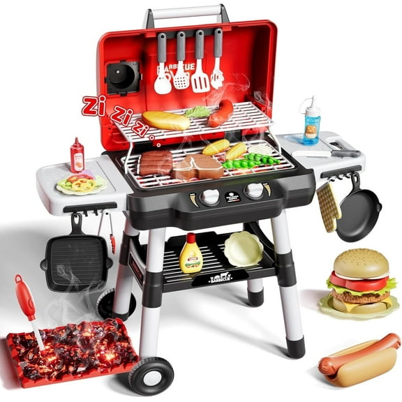 Kids Play Kitchen Toys,BBQ Play Grill Outdoor Play Food Toys Cooking Set for Toddlers 3-5,Birthday Gift for Boys Girls