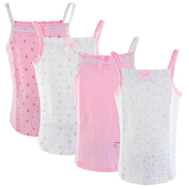 Hbhpov Camisole Unie pour Fille, Débardeur en Coton Doux pour Enfants, Lot de 4, Taille 2-8T