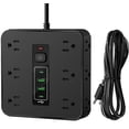 thumbnail image 1 of 16-in-1 Power Strip Surge Protector with 12 AC Outlets, 3 USB-A & 1USB-C Ports, Time Display for Home & Office Use, 1 of 7