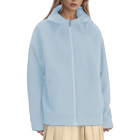 ANINEO Women Plus Size Zip Up Hoodie Jacket Soft Fall Winter Oversized Pullover Sweatshirt Casual Streetwear Hooded Outerwear Solid Color Classic
