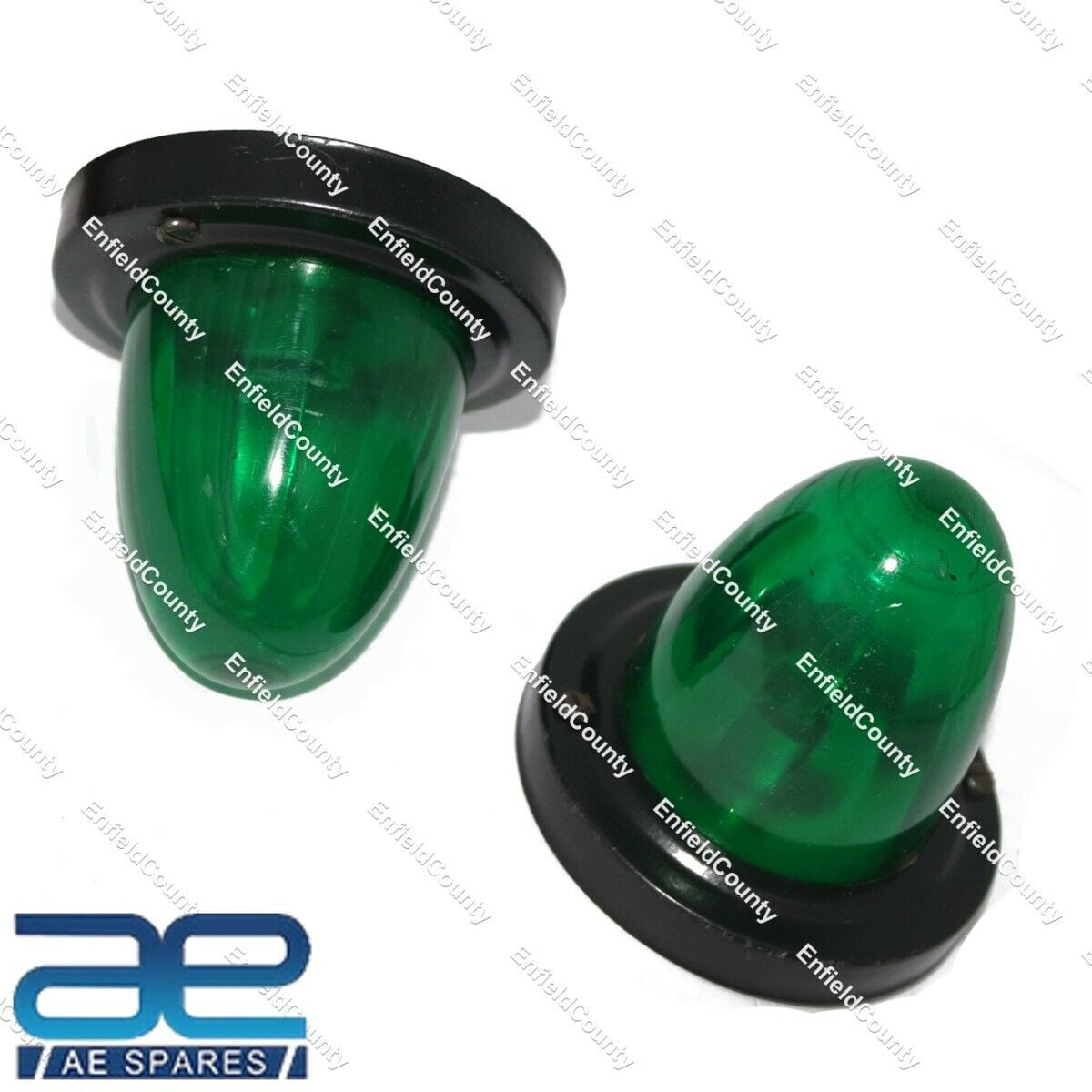 PAIR GREEN SIDE MARKER LIGHT ROUND 12V 21/5W BULB CAR TRUCK TRAILER