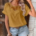 thumbnail image 4 of Mifsaly Short Sleeve Shirts for Women Elegant Lace Patchwork Blouse Crewneck Crochet Eyelet Short Sleeve Summer Tops Textured Going Out Casual Loose Shirt S, 4 of 6