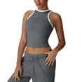 thumbnail image 2 of Pounoo Workout Tank Tops for Women Sleeveless High Neck Contrast Trim Cropped Yoga Training Casual Outings Tops Camis Blouses Gift, 2 of 7